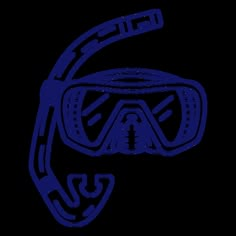 a scuba mask and snorkels are shown in blue ink on a white background