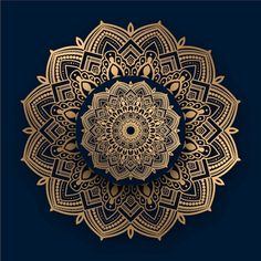 a gold flower on a black background with an intricate design in the middle and bottom corner