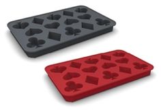 two ice trays with hearts on them, one in red and the other in grey