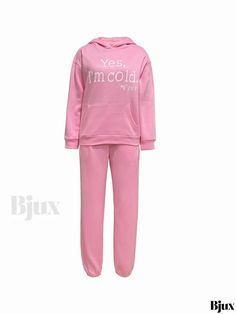 Bjux - Womens Classic Daily Two-piece Set: Letter Print Hoodies with Long Sleeves & Jogger Pants in Long Length - Elegant Casual Outfits Jogger Pants Outfit, Pants Outfits, Elegant Casual, Women's Casual Style, Casual Summer Outfit, Long Hoodie, Comfy Casual, Sleeve Detail, Long Length