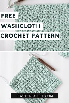 the crochet washcloth pattern is shown in two different colors and has been made with