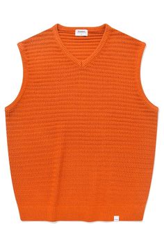 Winter Orange Sleeveless Vest, Orange Sleeveless Winter Vest, Casual Orange Cotton Vest, Casual Orange Sleeveless Sweater Vest, Orange Sleeveless Top For Winter, Spring Orange Cotton Vest, Trendy Sleeveless Vest For Outdoor, V Neck Knit Vest, Vests For Women