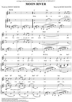 the moon river sheet music for piano