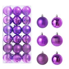 purple christmas balls and ornaments in a package