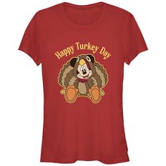 She'll love the look and feel of this Disney's Mickey Mouse Happy Turkey Day Juniors' Graphic Tee. © Disney FEATURES Crewneck Short SleevesFABRIC & CARE Cotton/Polyester Machine wash Imported Size: Large. Color: Red. Gender: female. Age Group: kids. Happy Turkey Day, Turkey Day, Disney Mickey Mouse, Disney Mickey, Fabric Care, Gender Female, Graphic Tee, Age Group, Graphic Tees