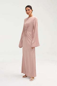 Duha Satin Twist Front Maxi Dress - Pink Jasmine Dhoma Gjumi, Pink Jasmine, Pink Maxi Dress, Draped Fabric, Twist Front, Dress Pink, Front Design, Satin Fabric, Twist