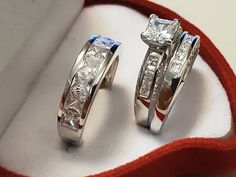 Hi buyers You are buying a Sterling Silver His & Hers Wedding Band Ring Set (Size 10), it's never been worn. Lot's of couples are buying silver wedding band sets, the raise of gold is costing you a pretty penny. The truth is that it dont matter what ring you get for each other, it's all about the love you have for each other. Please follow me, I will add more listings every week...Thanks Silver Princess Cut Rings For Marriage, Adjustable Channel Set Wedding Jewelry, Silver Princess Cut Bridal Sets For Anniversary, Vs Clarity Bridal Ring Sets For Wedding, White Princess Cut Bridal Set, Wedding Couple Rings With Vs Clarity And Round Cut, Vs Clarity Princess Cut Wedding Ring, Silver Channel Set Jewelry For Wedding, Silver Wedding Band