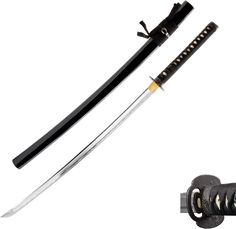 two swords with black handles and gold trimmings