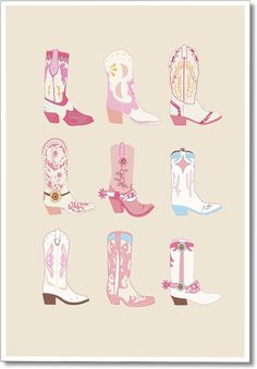 the cowboy boots are all different colors and sizes