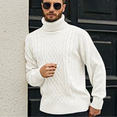 Start Off Your Layered Looks With This Timeless Turtleneck Sweater Knit In A Chunky Gauge. Men Turtleneck, Turtle Neck Men, Chunky Turtleneck Sweater, Mens Turtleneck, Butterfly Blouse, Coachella Dress, Cable Knit Turtleneck Sweater, Cable Knit Jumper, Knitwear Men