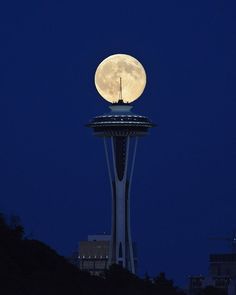 The Moon Photography, Bark At The Moon, Space Needle Seattle, Big Moon, Moon Photos, Under The Moon, Moon Photography, Moon Rise