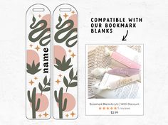 the back side of a pair of bookmarks with an image of a cactus on it