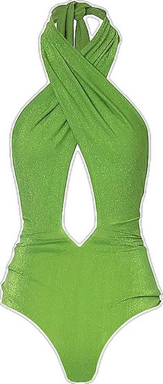 Glamorous Halter Neck Top For Beach, Green Swimwear For Club, Spring Season, Fitted Green Halter Neck Top, Green Fitted Backless Halter Top, Glamorous Fitted Sleeveless Swimwear, Stretch Backless Party Swimwear, V-neck Halter Top For Party, Solid V-neck Halter Top For Party, Chic Green Halter Top For Party