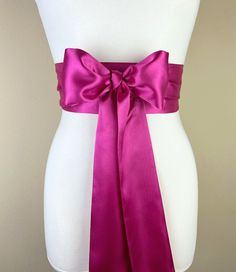 "Hot Pink Sash  Pink Sash Belt  Bow Belt, Bright Pink Hot Pink Sash  Wedding Sash, Bridal Sash  Bridesmaid Dress Sash  Satin Swank Make this Satin Swank® reversible waist sash the perfect finishing touch for your wedding, bridesmaid, or special occasion dress, or just the right piece to add instant polish to your dress or top.  This extra long version is 3.5 inches wide, 120 inches long, and will wrap around most waist sizes two times with a generous length remaining to tie in a bow or a simple Purple Satin Dress, Belt Bow, Pink Sash, Custom Sash, Bridesmaid Sash, Wedding Sash Belt, Waist Sash, Satin Sash, Dress Sash