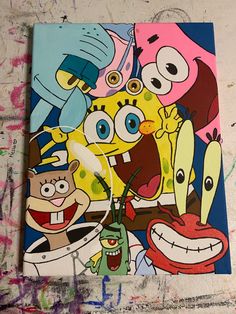 an image of cartoon characters painted on canvases