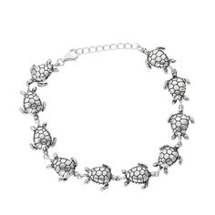 "Add a fun touch to your casual attire with this sterling silver sea turtle bracelet. Add a fun touch to your casual attire with this sterling silver sea turtle bracelet. Chain type: link Length: 7.5 in. + 1-in. extender Metal: sterling silver Plating: rhodium Finish: oxidized Packaging: boxed Size: 6.5"". Color: Grey. Gender: female. Age Group: adult." Casual Sterling Silver Bracelet, Casual Sterling Silver Jewelry, Silver Turtle Jewelry, Tiffany Pearls, Sea Turtle Bracelet, Crystal Cuff Bracelet, Brighton Bracelets, Turtle Bracelet, Silver Sea