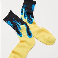 Comfy Socks With A Billie Eilish Touch. **Content + Care ** \- Polyester, Spandex \- Machine Wash \- Imported Trendy Yellow Socks, Trendy Yellow Winter Socks, Trendy Yellow Summer Socks, Urban Outfitters Socks, Flame Socks, Floral Tights, Sheer Socks, Urban Outfitters Accessories, Comfy Socks