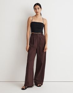 Pants Details, Brown Pants, Madewell Denim, Wide Leg Trousers, Straight Leg Pants, Raisin, Cropped Pants, Capsule Wardrobe, Linen Blend