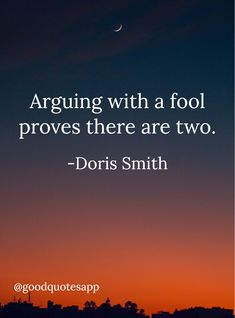 a sunset with the words arguing with a fool proves there are two - doris smith