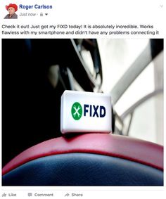 a close up of a button on a car seat with the word fix written on it