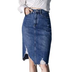 Introducing the 2023 Spring-Summer Collection's Grunge-style Distressed Hem Mid-calf Jean Skirt a fashion-forward statement for the new millennium!Why You'll Love ItThis mid-calf jean skirt is designed with an eye for detail. combining the rock-n-roll mode of vintage couture with a modern silhouette. Its tall-rise design and distressed hemline create a flattering shape. while its zipper and button closure provide a secure fit.Distinctive Features Grunge Style: Upgrade your wardrobe with this mid Spring Mid-rise Stretch Skirt, Fall Denim Knee-length Skirt, Summer Stretch Denim Skirt, Fall Knee-length Denim Skirt, Medium Wash Knee-length Denim Skirt For Fall, Medium Wash Knee-length Skirt For Fall, Spring Mid-rise Stretch Denim Skirt, Summer Denim Knee-length Skirt, Knee-length Medium Wash Skirt For Fall