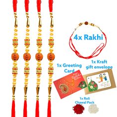 Each Package Contains :- 4x Rudrakh Rakhis, 1x Roli Rice, 1x Greeting Card, 1x Kraft Gift envelop. Rakshabandhan: Raksha Bandhan, also abbreviated to Rakhi/ Rakhri, is the Hindu festival that celebrates brotherhood and love. It is celebrated on the full moon in the month of Sravana in the lunar calendar.The word Raksha means protection, whilst Bandhan is the verb to tie. Traditionally, during the festival sisters tie a rakhi, a bracelet made of interwoven red and gold threads, around their broth Traditional Multicolor Bracelet For Puja, Traditional Multicolor Bracelets For Puja, Traditional Multicolor Beaded Bracelets For Festive Occasions, Multicolor Bracelets For Festivals, Bollywood Style Bracelets For Navratri Rituals, Traditional Beaded Bracelets With Round Beads For Celebrations, Traditional Beaded Bracelets With Round Beads As Gift, Festive Multicolor Traditional Beaded Bracelets, Festive Mala With Latkans For Diwali