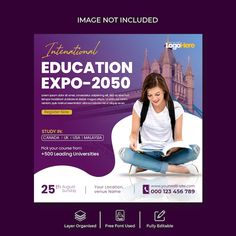 PSD study abroad education expo instagra... | Premium Psd #Freepik #psd #study-post #student-post #university-admission #university-post Study Social Media Post, Study Abroad France, Post Template Design, Instagram Class, Instagram Grid Design, Ppt Template Design, Education Banner, Posts Ideas