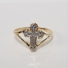 "Thanks for shopping our vintage estate store. We tend to sell well below wholesale and truly hope you enjoy all of our items. Many of the items are one of a kind, so please enjoy scrolling through the pictures and hopefully something will catch your eye. Blacks spots are from the reflections. Estate14k yellow gold cross heart filigree ring. Ring size: 7 Setting: 1/2\" Band width: 1.5mm Weight: 1.35 grams Stunning ring, marked 14k. As with most estate items there may be some wear on item. We do Vintage Filigree Ring Stamped 14k, Heirloom Style Filigree Ring Stamped 14k, Heirloom Filigree Ring Stamped 14k, Heirloom Filigree Ring Stamped 14k Gift, Vintage Cross Ring As Gift, Vintage Cross Ring For Gift, Vintage 14k Gold Filigree Ring As A Gift, Vintage 14k Gold Filigree Ring For Gift, Victorian Style Gold Filigree Ring Gift