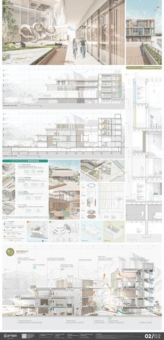 an architectural drawing shows the various sections of a building and its surroundings, including two levels