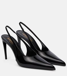 Pulp 90 patent leather slingback pumps in black - Saint Laurent | Mytheresa Saint Laurent Slingback Pumps, Black Heels Pumps, Shoes Heels Classy, Black Leather Pumps, Pointed Heels, Saint Laurent Shoes, Pointed Toe Heels, Slingback Heel, Pretty Shoes