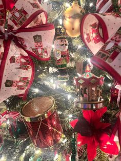 a christmas tree with red and white decorations