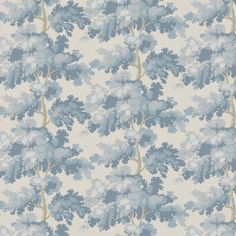 a blue and white wallpaper with trees on it