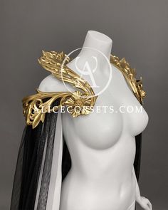 "This listing is for the fairytale cape with beautiful light gold collar. The collar is made of light weight plastic. All the details are hand sculpted and molded (not 3D printing!) It's absolutely unique design and totally made by hands. Can be made in black, matte back, black/silver or black/bronze. Fabric colors option is available on my website alicecorsets.com Sizes: S - the collar will fit well if your shoulders circumference is 90-95 cm (35 ½ - 37 ½\") M - 95-105 cm (37 ½ - 41 ½\") M/L - Goth Wedding Dress, Fantasy Cloak, Wedding Dress Cape, Gothic Baroque, Goth Wedding Dresses, Elizabeth Miller, Gold Halloween, Dark Fairytale, Dress Cape