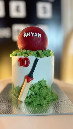 a close up of a cake on a table