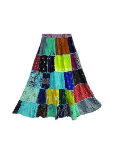 Blue Patchwork skirt, Boho hippie festival style, Vintage retro maxi long, One size UK 8-14by Festival StallOne size fits UK 8 10 12 14 Get summer ready! This beautiful patchwork skirt is in cool 100% cotton, a full and flowing skirt it has a fully elasticated waist and ties at the waist with a drawstring that has wooden beads at the end. Width of waist is up to 42in (107cm)Length from waistband to hem is 37in (94cm)Fancy something new? Find your fashion passion- Take a peek in our shop Patchwork Skirt, Festival Style, Lovely Tops, Hippie Festival, Flowing Skirt, Women's Skirts, Tier Skirt, Summer Ready, Boho Women