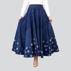 Introducing the 2023 Spring-Summer Collection's gypsy-chic long denim skirt – the epitome of relaxed elegance!Why It's Your Perfect ChoiceFeaturing a high waist and a rubber closure, this skirt gives you a snug fit type that feels comfortable yet designs stylish. Embroidery along the hemline offers a unique twist, while the everlasting denim texture keeps it conventional. Hence, it's the perfect garment for a chic, effortless look!Key Highlights: Boho Vibes: The skirt is inspired by the loose-sp Long Jeans Skirt, Fitted Denim Skirt, Denim Skirts Online, Relaxed Elegance, Denim Texture, Long Denim Skirt, Denim Chic, Embroidered Denim, Edgy Outfits