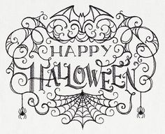 a happy halloween card with the words happy halloween written in black ink on a white background