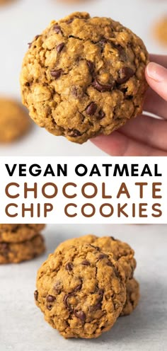 vegan oatmeal chocolate chip cookies with text overlay