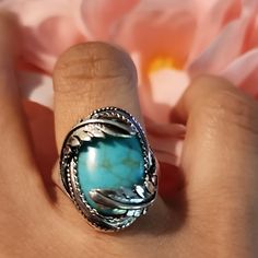 New Size 6 Elegant Handmade Blue Turquoise Ring, Handmade Elegant Blue Turquoise Ring, Raw Sapphire Ring, Boho Rings Gold, Princess Diamond Ring, Pear Ring, Linking Rings, 6 Rings, Feather Design