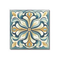 an artistic tile design in blue and yellow