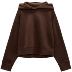 Brand New Zara Brown Hoodie. Size S. Zara Hooded Sweatshirt With Drawstring, Zara Sporty Hoodie With Drawstring Hood, Spring Brown Sweatshirt With Ribbed Cuffs, Brown Sweatshirt With Ribbed Cuffs For Spring, Sporty Zara Hoodie With Drawstring Hood, Zara Hoodie With Drawstring Hood For Streetwear, Zara Hoodie With Drawstring Hood, Zara Sweatshirt With Drawstring Hood For Winter, Brown Sweatshirt With Drawstring Hood