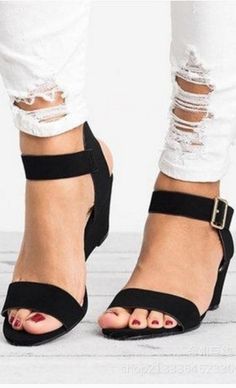 $49.90 - Full Black Mid  Wedge Heels. Those heeled wedge heels shoes with ankle strap are for elegant ladies, teens and feminine women. Summer Shoes Wedges, Womens Low Heels, Casual High Heels, Summer Wedges, Open Toe Shoes, Wedge Heel Sandals, Buckle Sandals, Womens Wedges, Open Toe Sandals