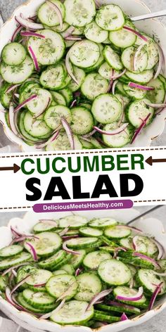 Light and refreshing cucumber salad - perfect for a warm summer day. It's a great side for just about anything you put on the grill - chicken, steak, and fish. Danish Style Cucumber Salad, Cucumber Salad Ranch, Polish Cucumber Salad, English Cucumber Salad Recipe, Vinager Cucumber Salad Recipes, Cumber Salad Recipe, Fish And Veggie Recipes, Sweet Cucumber Salad, Healthy Cucumber Recipes