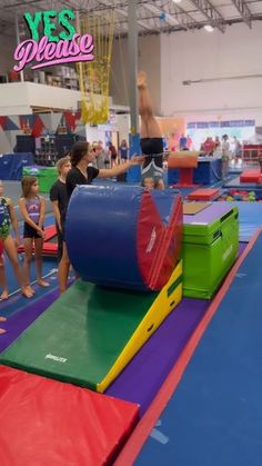 children are playing on an indoor trampoline course at the kids's gym