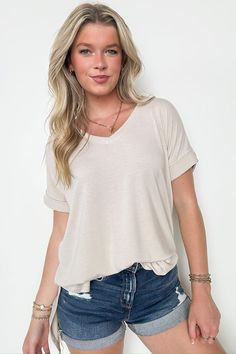 Avania Raw Edge Washed Short Sleeve Top - BACK IN STOCK · Madison + Mallory Spring T-shirt With Rolled Sleeves, Casual Soft-washed Cream Top, Casual Cream Soft-washed Top, Beige Soft Knit Crew Neck Top, Soft-washed Stretch Tops For Spring, Casual Cream V-neck Top, Cream Soft Knit Top For Everyday, Everyday Soft-washed Stretch Tops, Everyday Soft Knit Cream Tops