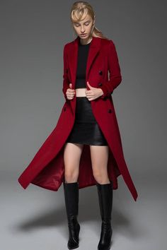 Classic Red Coat Wool Long Full Length Fitted Slim Tailored | Etsy Elegant Red Long Pea Coat, Elegant Long Red Pea Coat, Formal Long Wool Coat For Fall, Red Double-breasted Wool Coat For Winter, Red Single-breasted Wool Coat For Fall, Red Winter Formal Pea Coat, Long Single-breasted Wool Coat, Red Formal Winter Pea Coat, Long Wool Coat For Business