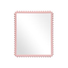 a pink mirror with scalloped edges on a white background, it is isolated from the side