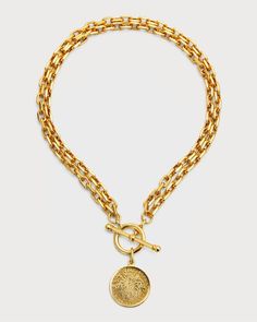 Ben-Amun 24k Gold Electroplated Gold Toggle Coin Necklace Double Chain Necklace, Gold Coin Necklace, Coin Pendant Necklace, Accessories Jewelry Necklace, Coin Necklace, Coin Pendant, Toggle Clasp, Women Accessories Jewelry, Free Jewelry