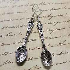 Antique Spoon Dangle Earrings. Dangle approx 1.5".  Hypo-allergenic sterling silver ear wires. Vintage Hypoallergenic Drop Earrings, Hypoallergenic Vintage Drop Earrings, Silver Linear Earrings With French Hook Gift, Silver Hypoallergenic Drop Plug Earrings, Hypoallergenic Silver Drop Earrings, French Hook Dangle Earrings For Gift, Silver Nickel-free Teardrop Earrings For Jewelry Making, Vintage Sterling Silver Hypoallergenic Earrings, Vintage Hypoallergenic Sterling Silver Earrings