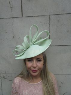 One off Piece Large Light Mint Green Fascinator Hat Big - Etsy Elegant Green Fascinator For Church, Green Mini Hat With Short Brim For Summer, Green Cloche Hat For Evening, Green Short Brim Mini Hat For Summer, Elegant Green Church Fascinator, Green Short Brim Fascinator For Evening, Green Short Brim Headpiece For Evening, Green Formal Hat Headpiece, Green Evening Fascinator Hat